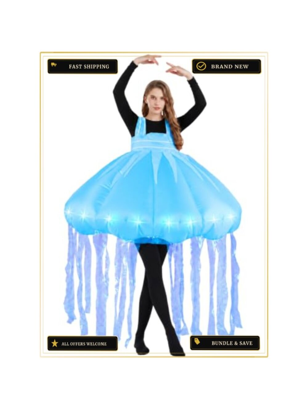 Inflatable Jellyfish Costume Light-Up Blow Up Suit Halloween Party